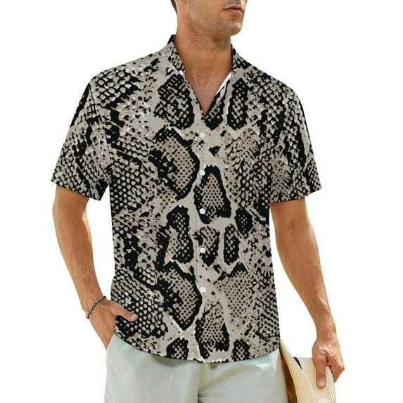 Hawaiian Shirt Beach Snakeskin Blouses Greys and Silvers Classic Casual Shirts Male Short