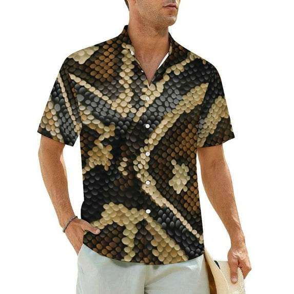Hawaiian Shirt Beach Snakeskin Blouses Greys and Silvers Classic Casual Shirts Male Short
