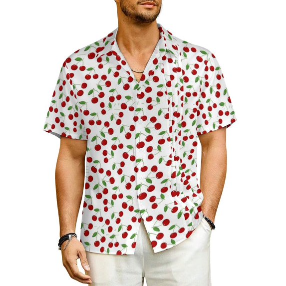 Hawaiian Shirt Beach Sweet Cherries Blouses Red Fruit Print Trendy Casual Shirts Male Shor