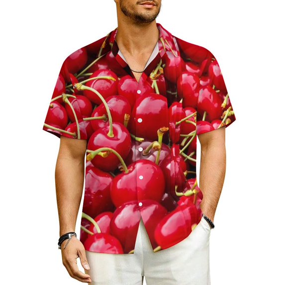 Hawaiian Shirt Beach Sweet Cherries Blouses Red Fruit Print Trendy Casual Shirts Male Shor