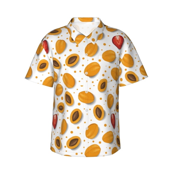 Hawaiian Shirt For Men, Apricots Fruits Mens Button Down Short Sleeve Shirt, Summer Beach Shirts For Men