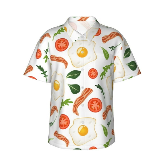 Hawaiian Shirt For Men, Bacon Vegetable Hobo Eggs Mens Button Down Short Sleeve Shirt, Summer Beach Shirts For Men