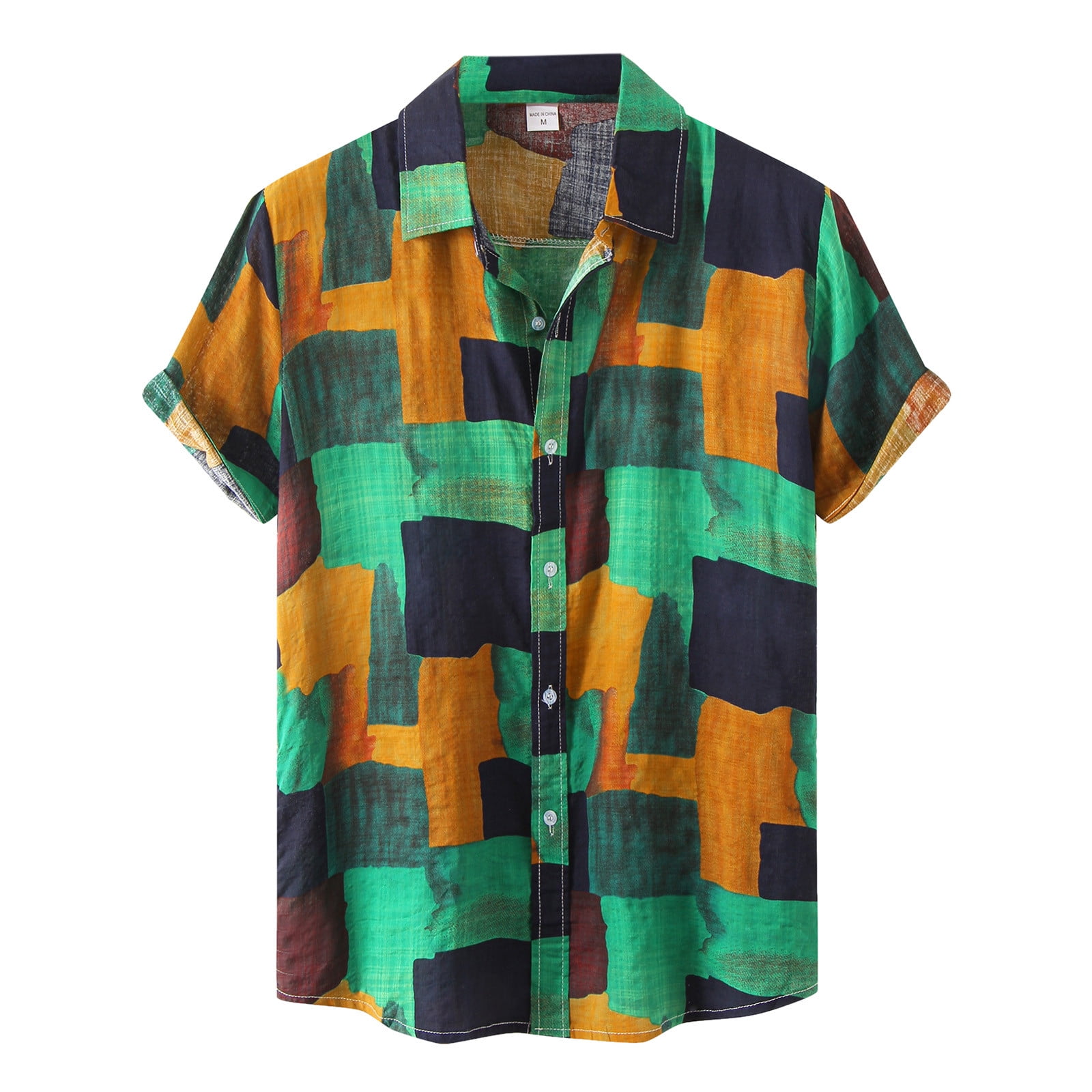 Hawaiian Shirt For Men Big And Tall Hawaii Patchwork Printed Short Sleeve  Turn-Down Collar Beach Summer Shirts 