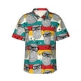 thumbnail image 1 of Hawaiian Shirt For Men, Black White Owl Colorful Stripes Mens Button Down Short Sleeve Shirt, Summer Beach Shirts For Men, 1 of 2