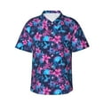 thumbnail image 1 of Hawaiian Shirt For Men, Blue Skull Flower Pink Mens Button Down Short Sleeve Shirt, Summer Beach Shirts For Men, 1 of 2