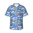 thumbnail image 1 of Hawaiian Shirt For Men, Blue Travel Car Flower Mens Button Down Short Sleeve Shirt, Summer Beach Shirts For Men, 1 of 2