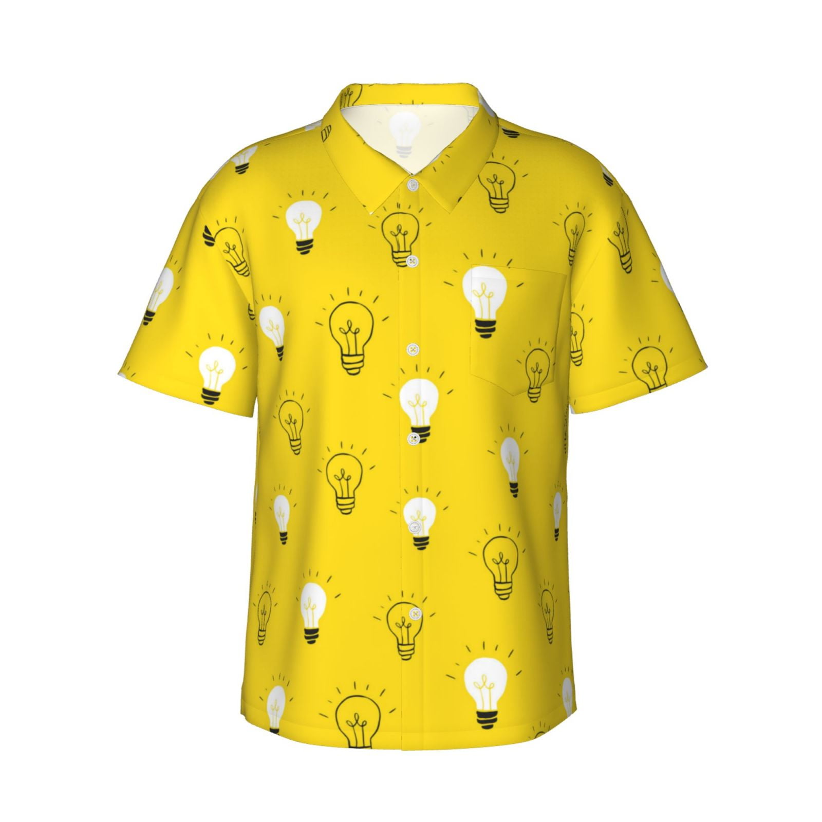 Hawaiian Shirt For Men - Bulb Shiny Pattern Yellow Casual Short Sleeve ...