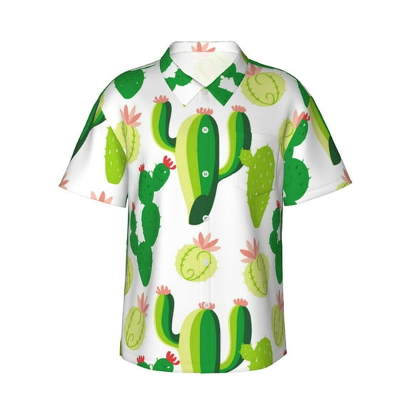 Hawaiian Shirt For Men, Cactus Pattern Cartoon Mens Button Down Short Sleeve Shirt, Summer Beach Shirts For Men