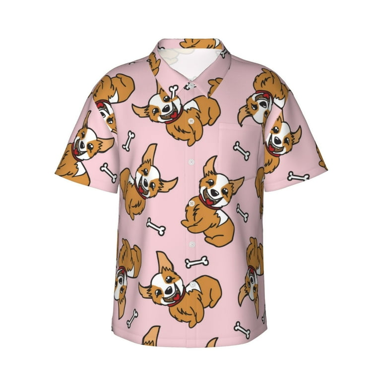 Hawaiian Shirt For Men Cartoon Cute Corgi Dog Pink Mens Button Down Short Sleeve Shirt Summer Beach Shirts For Men Walmart