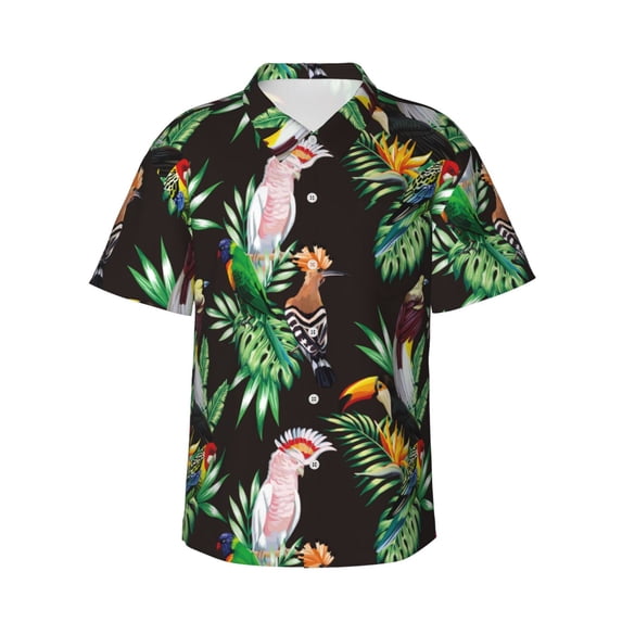 Hawaiian Shirt For Men, Cartoon Cute Parrot Toucan Bird Casual Summer Beach Shirts Mens Short Sleeve Button Shirts