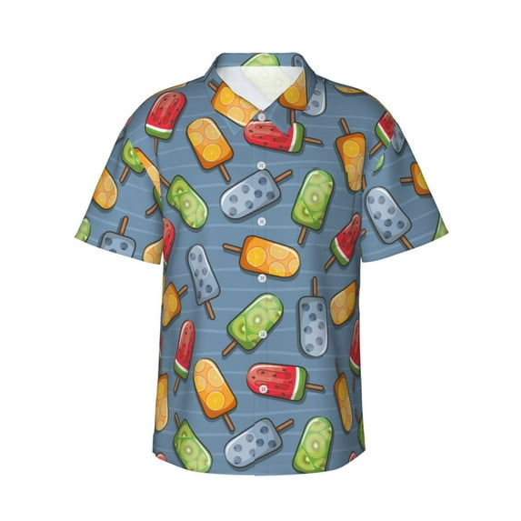 Hawaiian Shirt For Men, Cartoon Fruit Popsicle Print Mens Button Down Short Sleeve Shirt, Summer Beach Shirts For Men