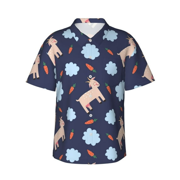 Hawaiian Shirt For Men, Cartoon Funny Cute Goat Radish Mens Button Down Short Sleeve Shirt, Summer Beach Shirts For Men