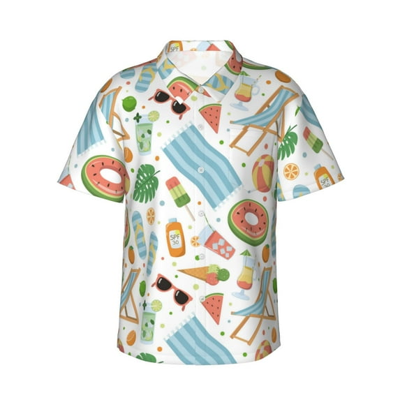 Hawaiian Shirt For Men, Cartoon Summer Slingchair Beach Towel Mens Button Down Short Sleeve Shirt, Summer Beach Shirts For Men