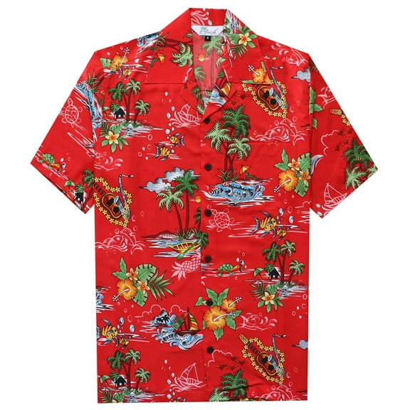 Hawaiian Shirt For Men Casual Button Down Short Sleeve Beach Shirts Red XL