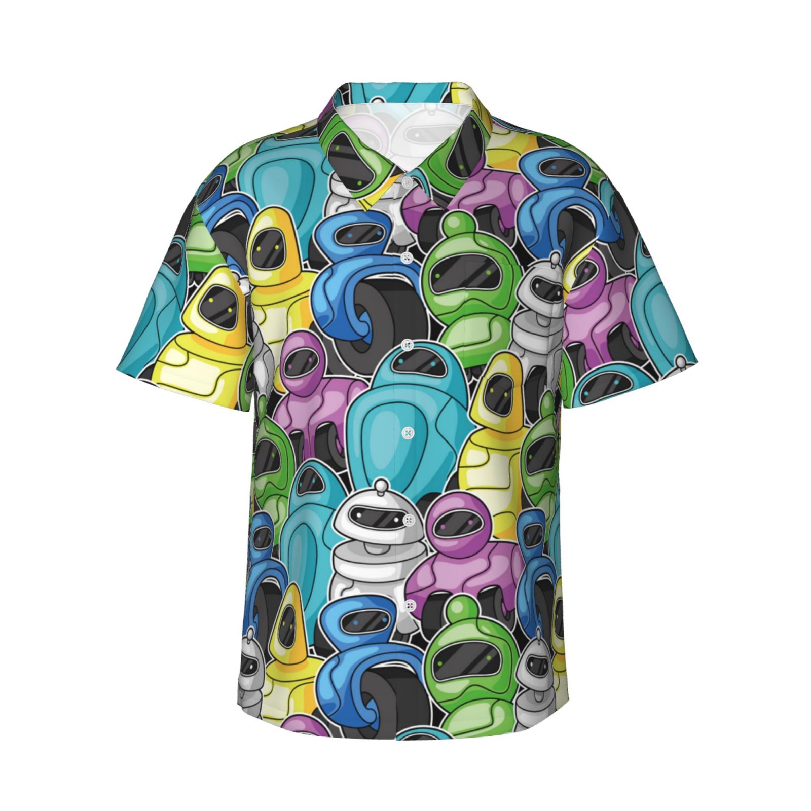 Men's 80s/90s Casual Short Sleeve Button Down Shirt - Quick Dry Polyester, Funny Party Shirt, Vibrant Colors