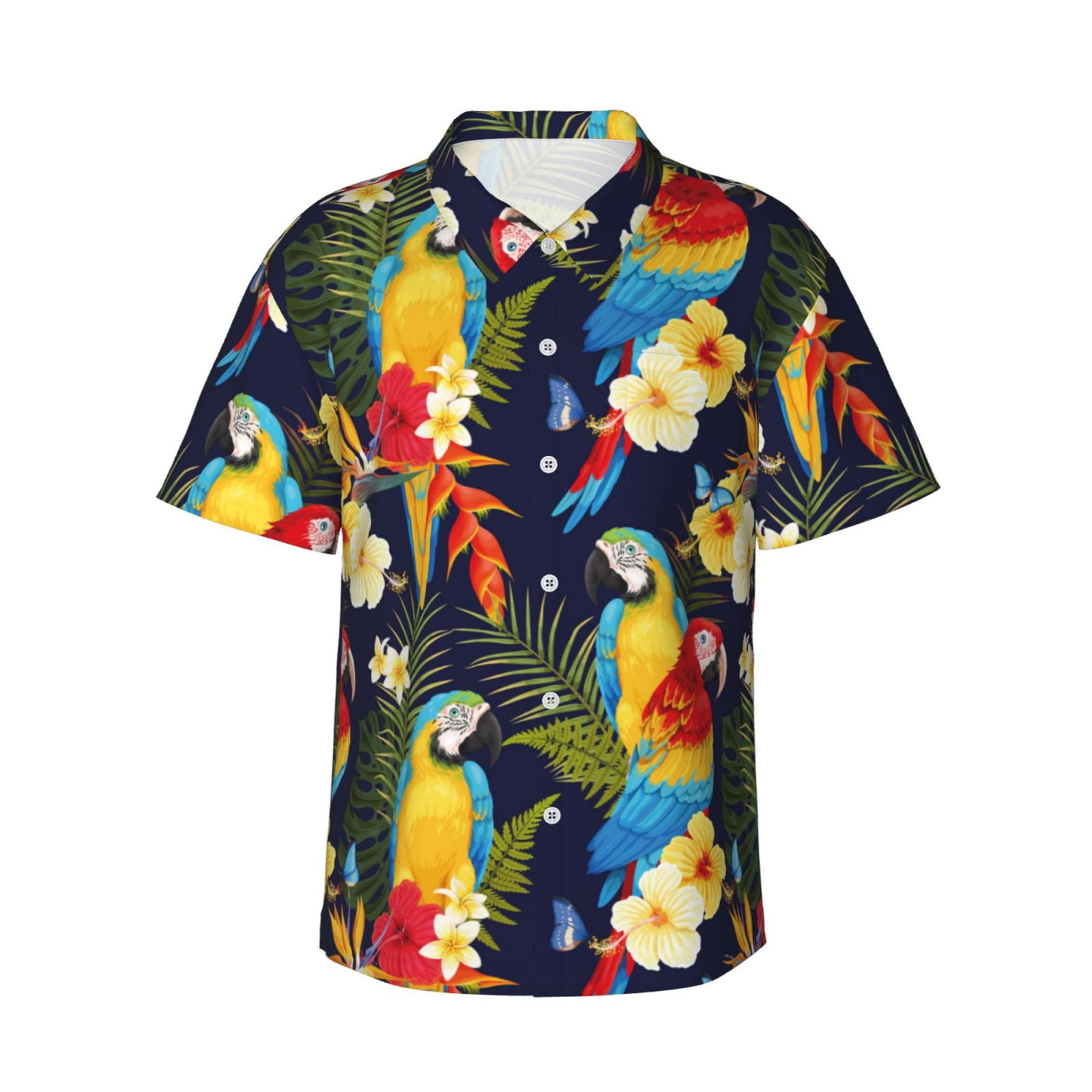 Men's Button Up T-Shirt - Tropical Macaw - Coastal Blue