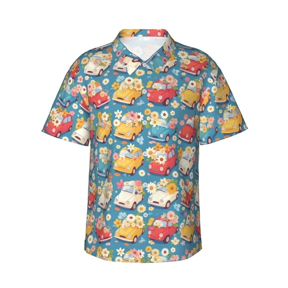 Hawaiian Shirt For Men, Colorful Suv Daisy Flower Mens Button Down Short Sleeve Shirt, Summer Beach Shirts For Men