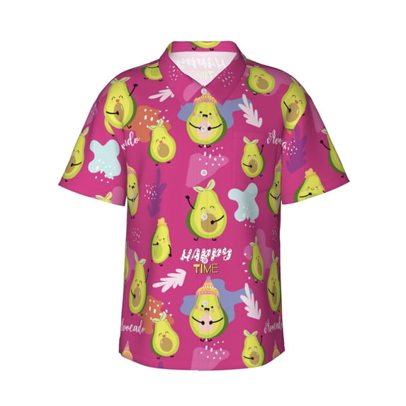 Hawaiian Shirt For Men, Cute Avocado Happy Mens Button Down Short Sleeve Shirt, Summer Beach Shirts For Men