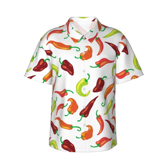 Hawaiian Shirt For Men, Cute Bell Pepper Mens Button Down Short Sleeve Shirt, Summer Beach Shirts For Men