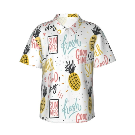 Hawaiian Shirt For Men, Cute Pineapple Good Day Mens Button Down Short Sleeve Shirt, Summer Beach Shirts For Men