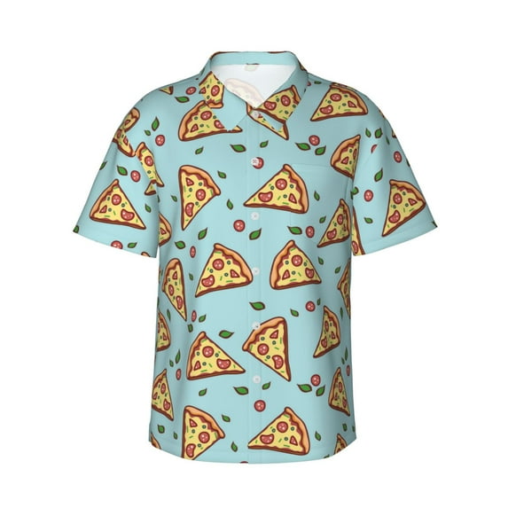 Hawaiian Shirt For Men, Cute Pizza Green Leaves Mens Button Down Short Sleeve Shirt, Summer Beach Shirts For Men