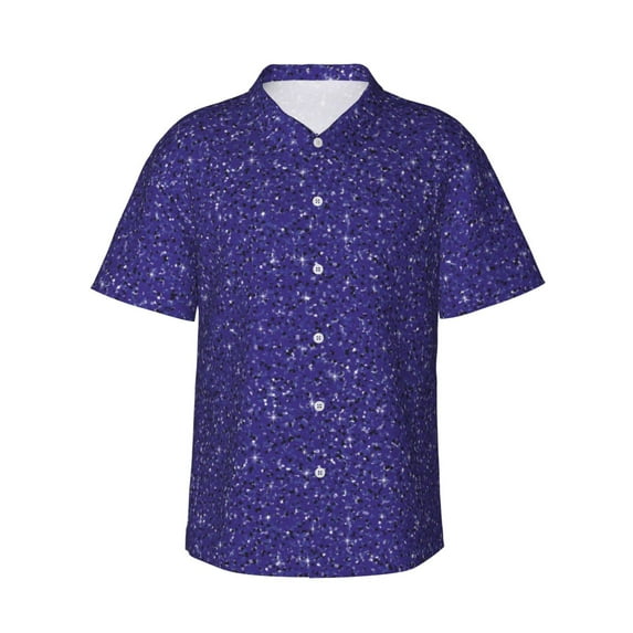 Hawaiian Shirt For Men, Deep Purple Glitter Pattern Mens Button Down Short Sleeve Shirt, Summer Beach Shirts For Men