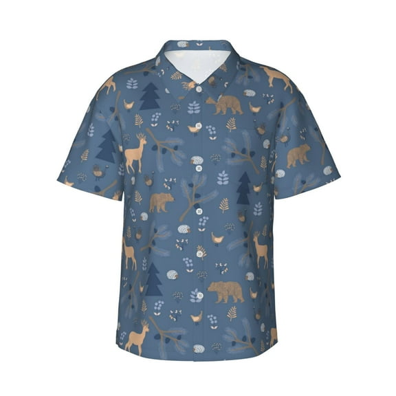 Hawaiian Shirt For Men, Deer Bear Chicken Hedgehog Flower Mens Button Down Short Sleeve Shirt, Summer Beach Shirts For Men