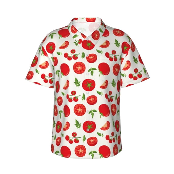 Hawaiian Shirt For Men, Fresh Red Tomato Mens Button Down Short Sleeve Shirt, Summer Beach Shirts For Men