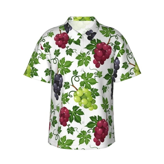 Hawaiian Shirt For Men, Grape Print Colorful Mens Button Down Short Sleeve Shirt, Summer Beach Shirts For Men