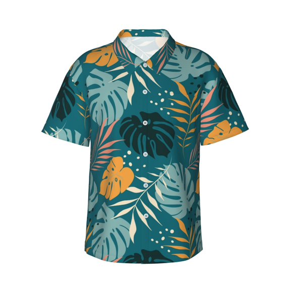 Hawaiian Shirt For Men, Hawaiian Style Cyan Blue Mens Button Down Short Sleeve Shirt, Summer Beach Shirts For Men