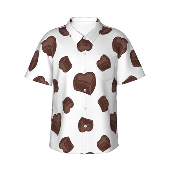 Hawaiian Shirt For Men, Heart Shape Chocolate Print Mens Button Down Short Sleeve Shirt, Summer Beach Shirts For Men