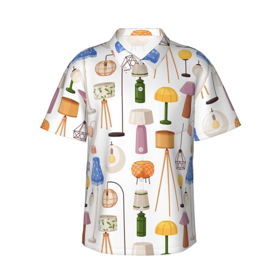 Hawaiian Shirt For Men, Light Bulb Pattern Urban Mens Button Down Short Sleeve Shirt, Summer Beach Shirts For Men