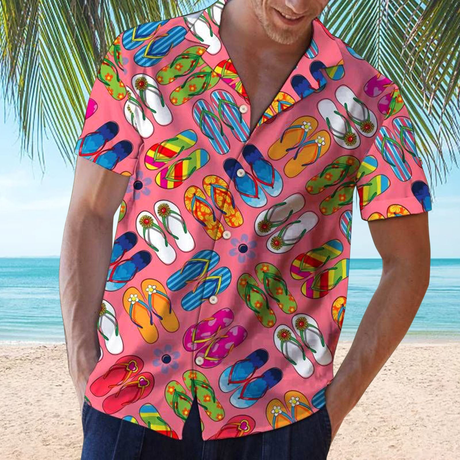Hawaiian Shirt For Men Men'S Spring Summer Hawaii Printed Turndown Collar  Casual Loose Short-Sleeved Shirts Blouse