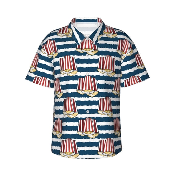 Hawaiian Shirt For Men, Popcorn Mens Button Down Short Sleeve Shirt, Summer Beach Shirts For Men