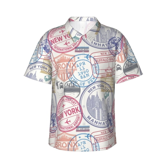 Hawaiian Shirt For Men, Postmark Pattern Newyork Mens Button Down Short Sleeve Shirt, Summer Beach Shirts For Men