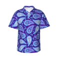 thumbnail image 1 of Hawaiian Shirt For Men, Purple Blue Paisley Mens Button Down Short Sleeve Shirt, Summer Beach Shirts For Men, 1 of 2
