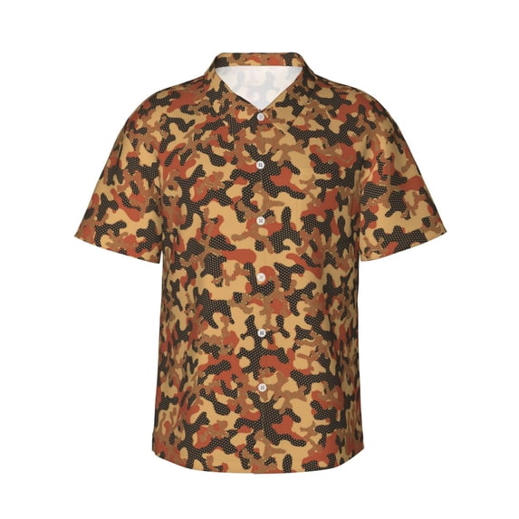 Hawaiian Shirt For Men, Red Black Camouflage Mens Button Down Short Sleeve Shirt, Summer Beach Shirts For Men