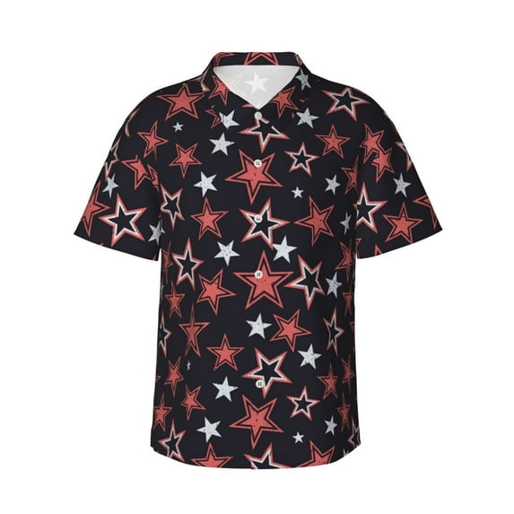 Hawaiian Shirt For Men, Red Star Mens Button Down Short Sleeve Shirt, Summer Beach Shirts For Men