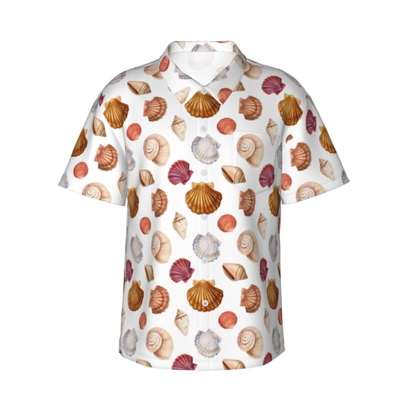 Hawaiian Shirt For Men, Shell Conch Mens Button Down Short Sleeve Shirt, Summer Beach Shirts For Men