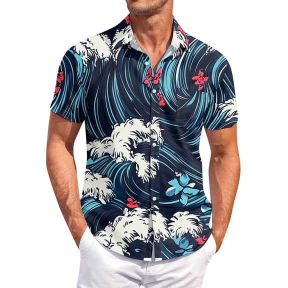 Hawaiian Shirt For Men Short Sleeve Casual Button-Down Floral Print Shirts for Beach Vacation Party