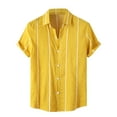 thumbnail image 1 of Hawaiian Shirt For Men Slim Fit Stretchy Casual Daily Stripe Short Sleeve Button Turn-Down Collar Polo Shirts For Men Yellow M, 1 of 8