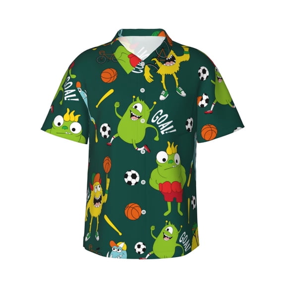 Hawaiian Shirt For Men, Sport Monster Mens Button Down Short Sleeve Shirt, Summer Beach Shirts For Men
