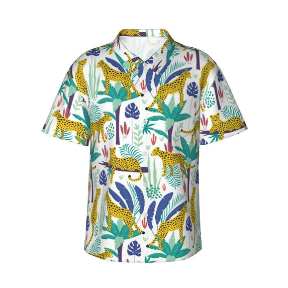 Hawaiian Shirt For Men, Summer Leopard Mens Button Down Short Sleeve Shirt, Summer Beach Shirts For Men