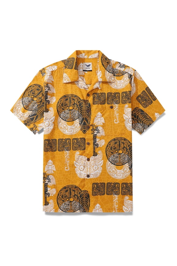 Hawaiian Shirt For Men The brilliant tripod patterns Shirt Camp Collar 100% Cotton