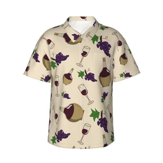 Hawaiian Shirt For Men, Wine Bottle Print No.9049 Mens Button Down Short Sleeve Shirt, Summer Beach Shirts For Men