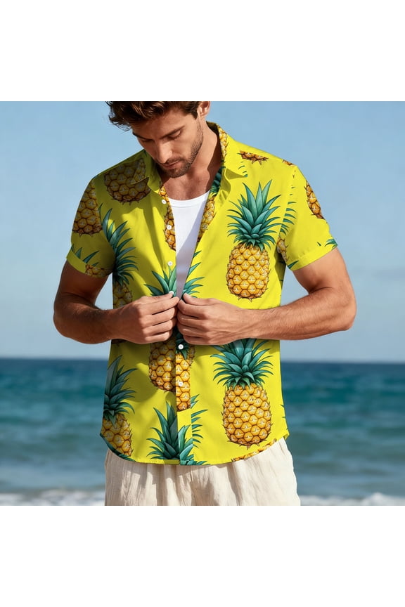 Hawaiian Shirt for Men Oversized Lapel Button Down Tropical Floral Printed Short Sleeve T Shirt Summer Casual Loose Regular Fits Holiday Beach Vacation Shirts