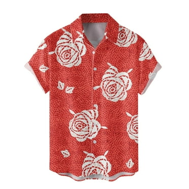 Hawaiian Shirt Mens Valentines Party Aloha Button Down Holiday Shirt Love Heart Print Beach Casual Short Sleeve Tops Date Clothes Novelty