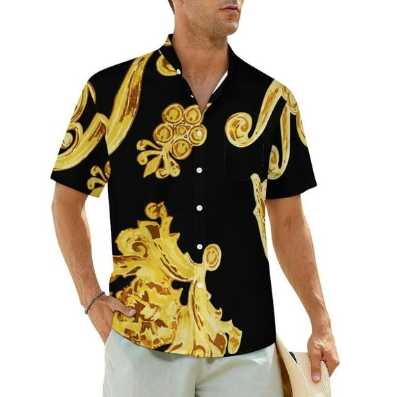 Hawaiian Shirt Vacation Faux Metallic Blouses Rose Gold Glitter Metal Vintage Casual Shirt