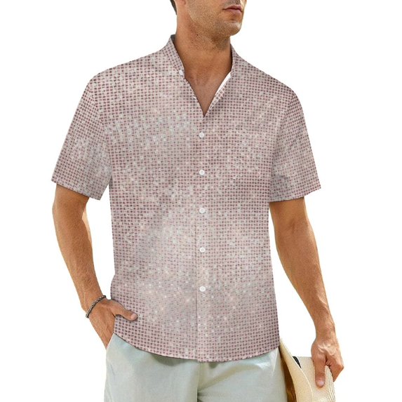 Hawaiian Shirt Vacation Faux Metallic Blouses Rose Gold Glitter Metal Vintage Casual Shirt