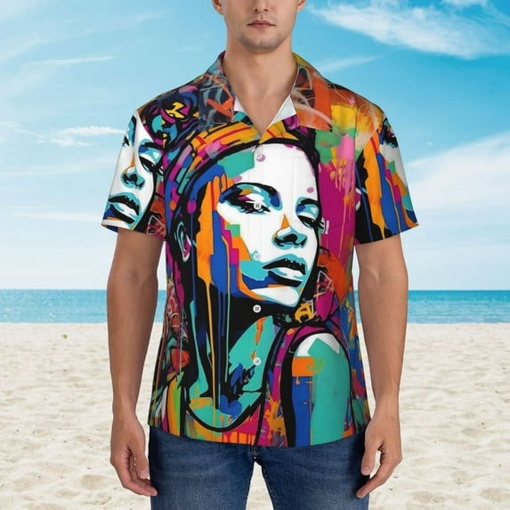 Hawaiian Shirt Vacation Graffiti Chaos Blouses Colorful Print Cool Casual Shirts Man Short
